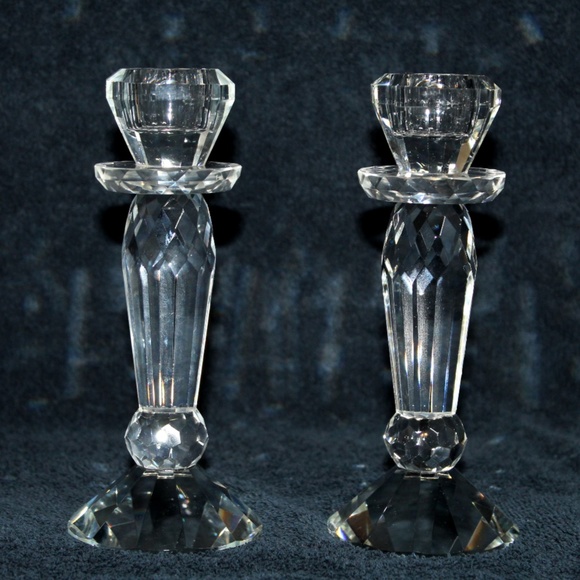 6.5" Crystal Candlestick Multi-faceted candle holder brilliant Christmas Dinner - Picture 7 of 10